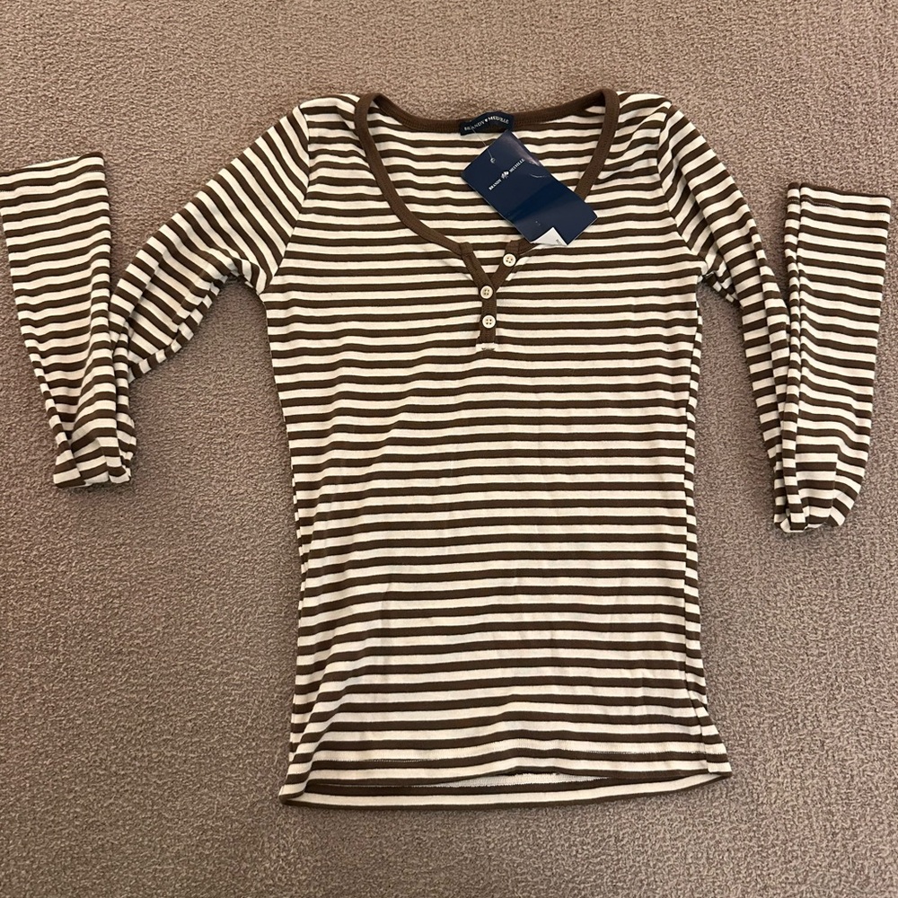 NWT Brandy Melville Brown and White Striped Long Sleeve Top